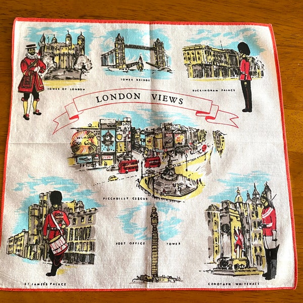 London Views Hankie Vintage City Souvenir Cotton Handkerchief