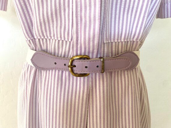 Striped Dress Vintage 1970s Lavender White Seersu… - image 7