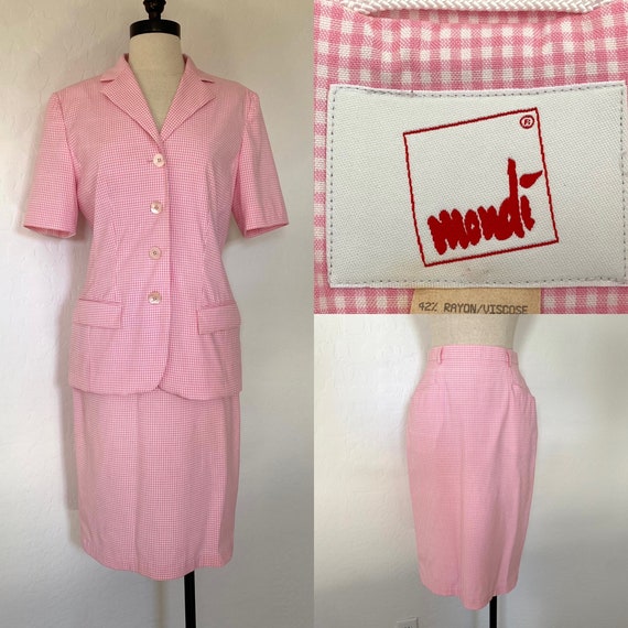 MONDI Suit Vintage 1980s Pink White Gingham Check… - image 1