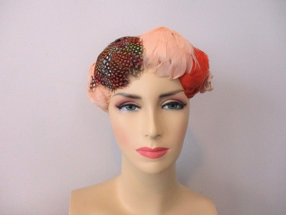 Feather Velvet Cocktail Hat Vintage 1940s Fall Co… - image 1