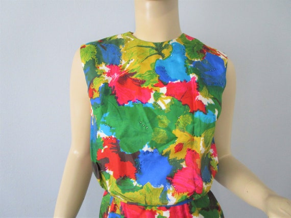 MARDI GRAS Silk Dress Vintage 1950s Multicolor Sl… - image 3