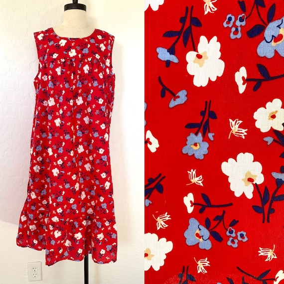 ANTHONY RICHARDS Sun Dress Vintage 1980s Red Flor… - image 1