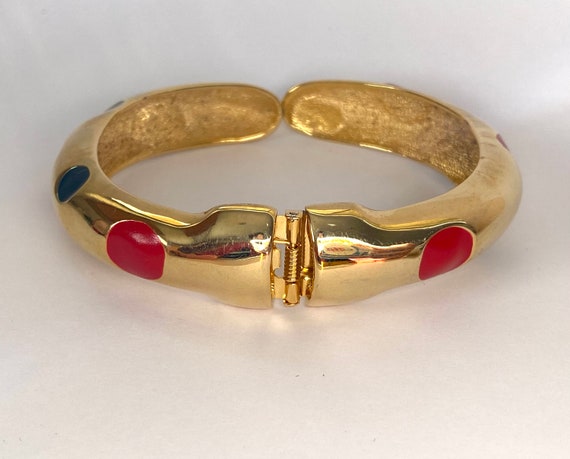 Clamper Bracelet Vintage 1980s Gold Plated Red Bl… - image 6