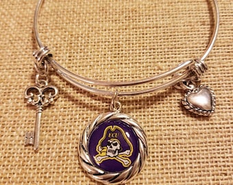 East Carolina Pirates Sterling Silver Enamel Drop Charm Fits All European Style Charm Bracelets