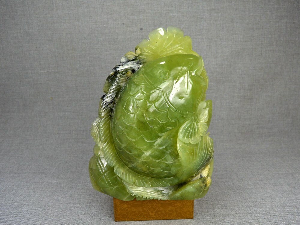 Super Large Jade Statues Carved Fish Koi Sculpture Rare Decor Etsy