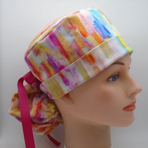 Brush Strokes Ponytail - Womens lined surgical scrub cap, Nurse surgical hat, nurse cap, 2