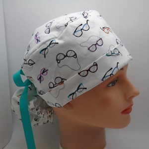 Eye Glasses Ponytail - Womens lined surgical scrub cap, Nurse surgical scrub hat f