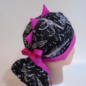 Glow in the Dark Dino Dynamite - Ponytail - Womens  surgical scrub cap, scrub hat, Nurse surgical hat, 60/f