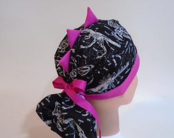 Glow in the Dark Dino Dynamite - Ponytail - Womens  surgical scrub cap, scrub hat, Nurse surgical hat, 60/f