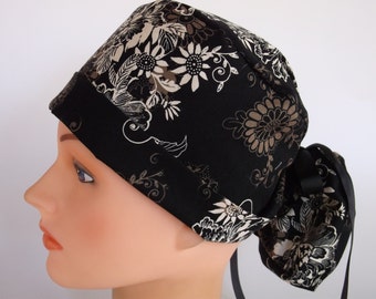 The Sophisticate Ponytail - Womens lined surgical scrub cap, scrub hat, Nurse surgical hat, 68