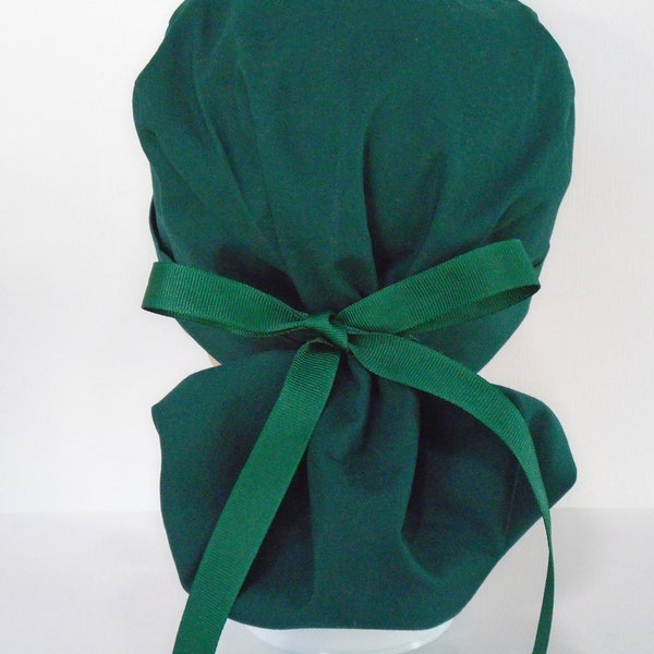 Forest Green Ponytail - Womens lined surgical scrub cap, surgical scrub hat, Nurse scrub hat,  16