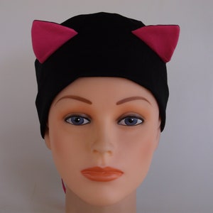Black Cat Ear - Womens surgical scrub cap, Chemo hat, Nurse scrub hat, Veterinarian hat, 66