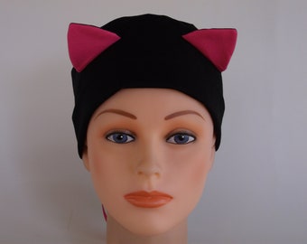 Black Cat Ear - Womens surgical scrub cap, Chemo hat, Nurse scrub hat, Veterinarian hat, 66