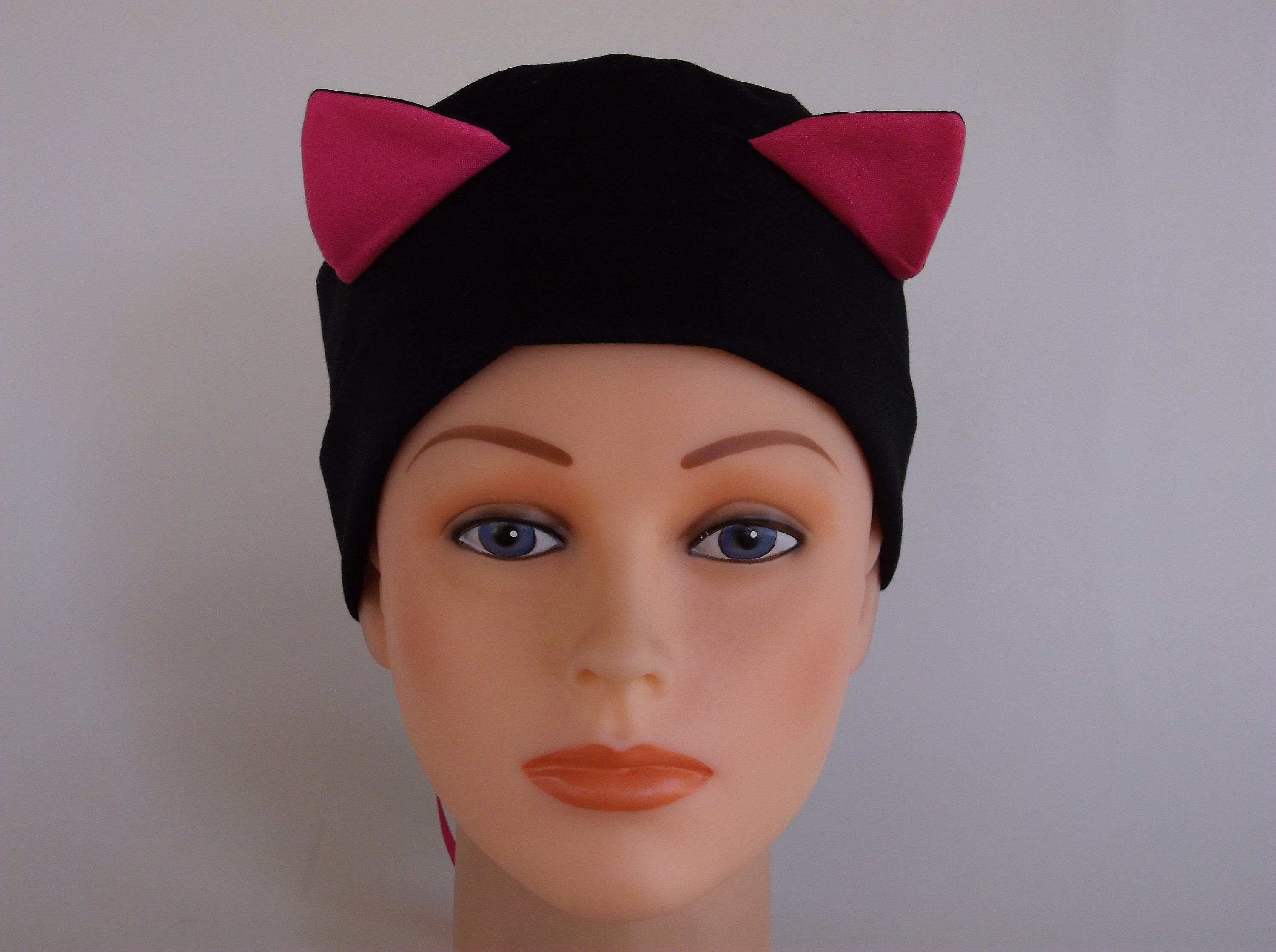 Black Cat Ear Womens Surgical Scrub Cap 