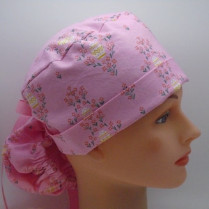 Pink Elegance Ponytail - Womens lined surgical scrub cap, Nurse surgical scrub hat f