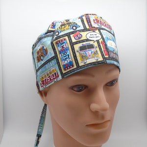 Road Trip - Men&#39;s scrub hat with sweatband option - scrub cap 142