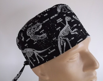 Glow in the Dark Dino -  Men's Surgical Scrub Hat  with sweatband option, scrub cap, 60