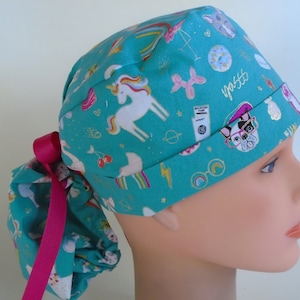 Favorite Things Ponytail - Womens lined surgical scrub cap, Nurse surgical hat, nurse cap