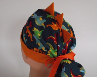 Dino Dynamite - Ponytail or Rave styles-Womens  surgical scrub cap, scrub hat, Nurse surgical hat