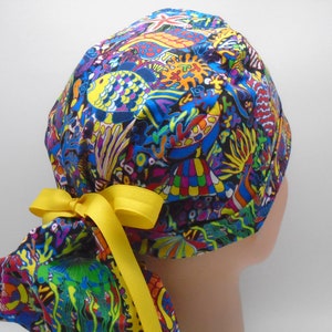 Abstract Sea Creatures Ponytail - Womens lined surgical scrub cap, scrub hat, nurse surgical hat f