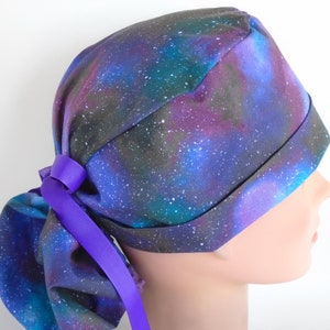 Star Gazer Ponytail - Womens lined surgical scrub cap, Nurse surgical hat, nurse cap, 72