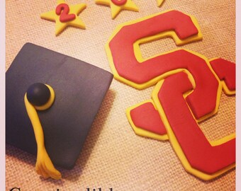 USC Graduation theme fondant toppers