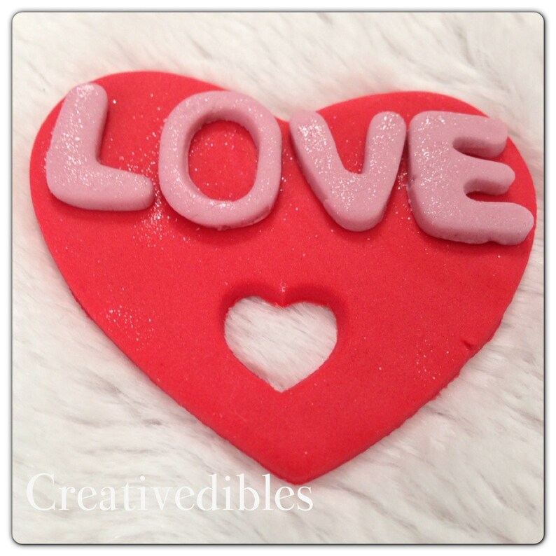 Heart Shape Fondant Cupcake and Cookie Toppers,Love, Kiss, XOXO image 4