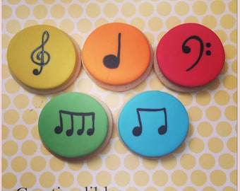 Music Notes Fondant cookie and cupcake toppers, Birthday fondant toppers