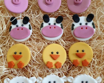 Edible Fondant Cupcake, Cookie Toppers- Farm Animals