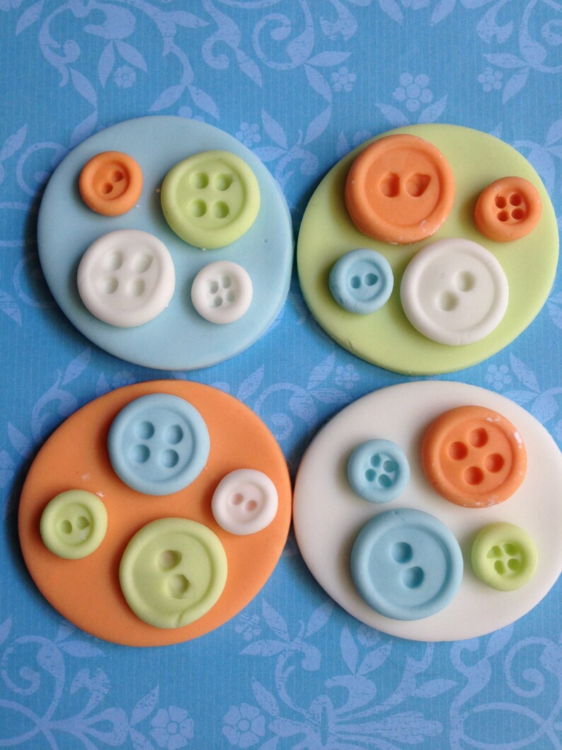 Baby Shower Fondant Cup Cake and Cookie Toppers, Bib, Onesie, Buttons ...