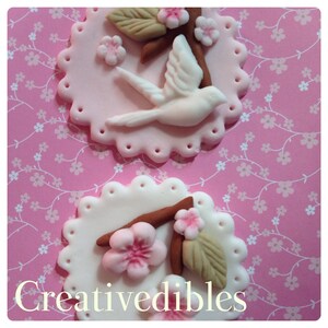 Asian blossom, Bird bridal shower fondant toppers