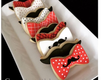 Bow Tie and Mustache  Fondant cookie and Cupcake toppers, Birthday toppers