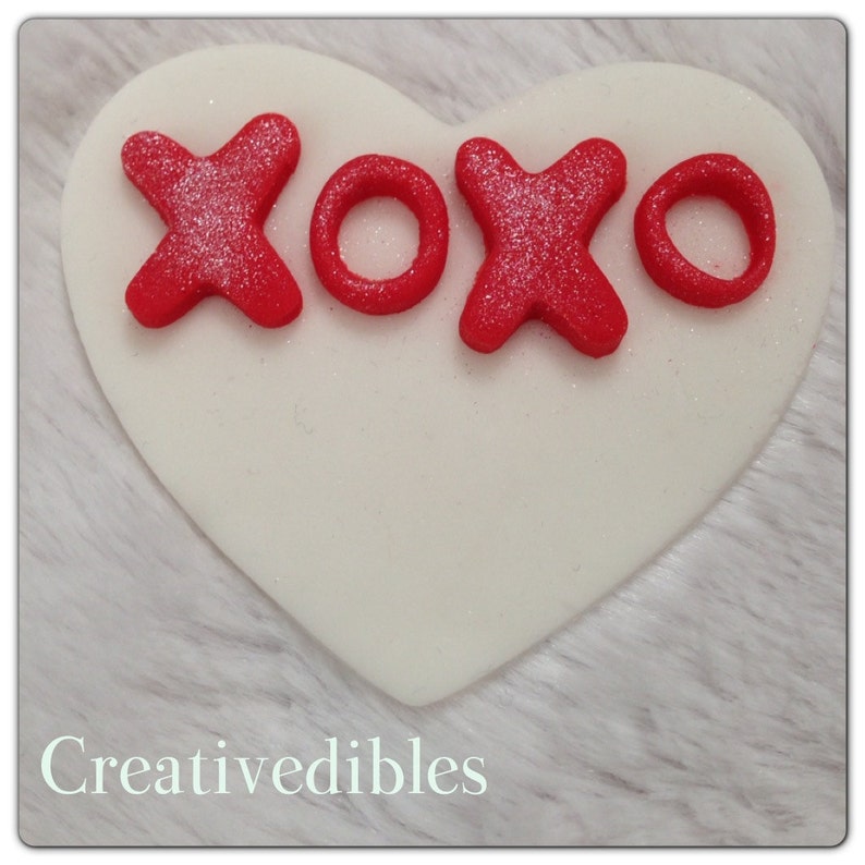 Heart Shape Fondant Cupcake and Cookie Toppers,Love, Kiss, XOXO image 2