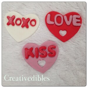 Heart Shape Fondant Cupcake and Cookie Toppers,Love, Kiss, XOXO image 1