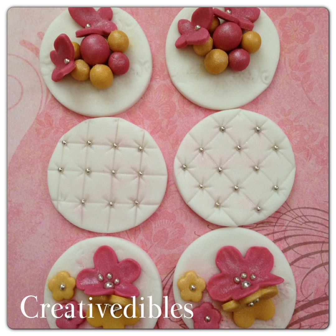Edible Fondant Cupcake Topper Elegant Flower, Pearl and Butterfly