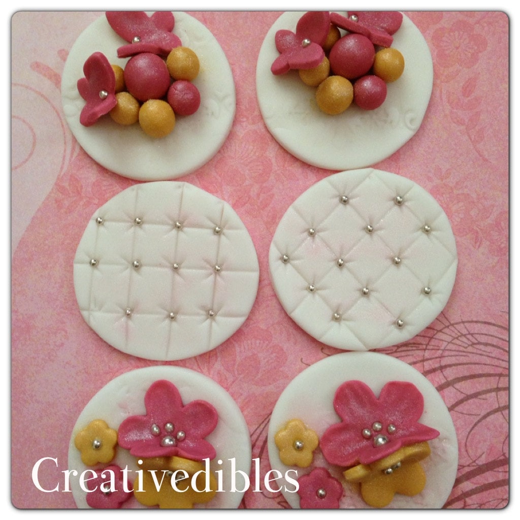 Edible Fondant Cupcake Topper Elegant Flower Pearl and Etsy