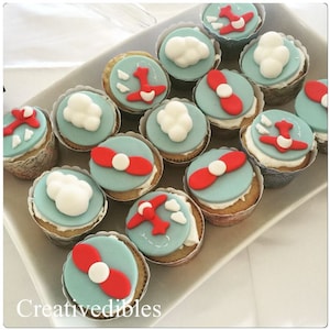 Fondant Airplane cupcake topper, cloud airplane cupcake topper