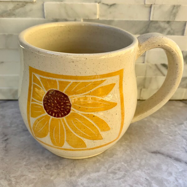 Hand-carved, Sunflower Mug