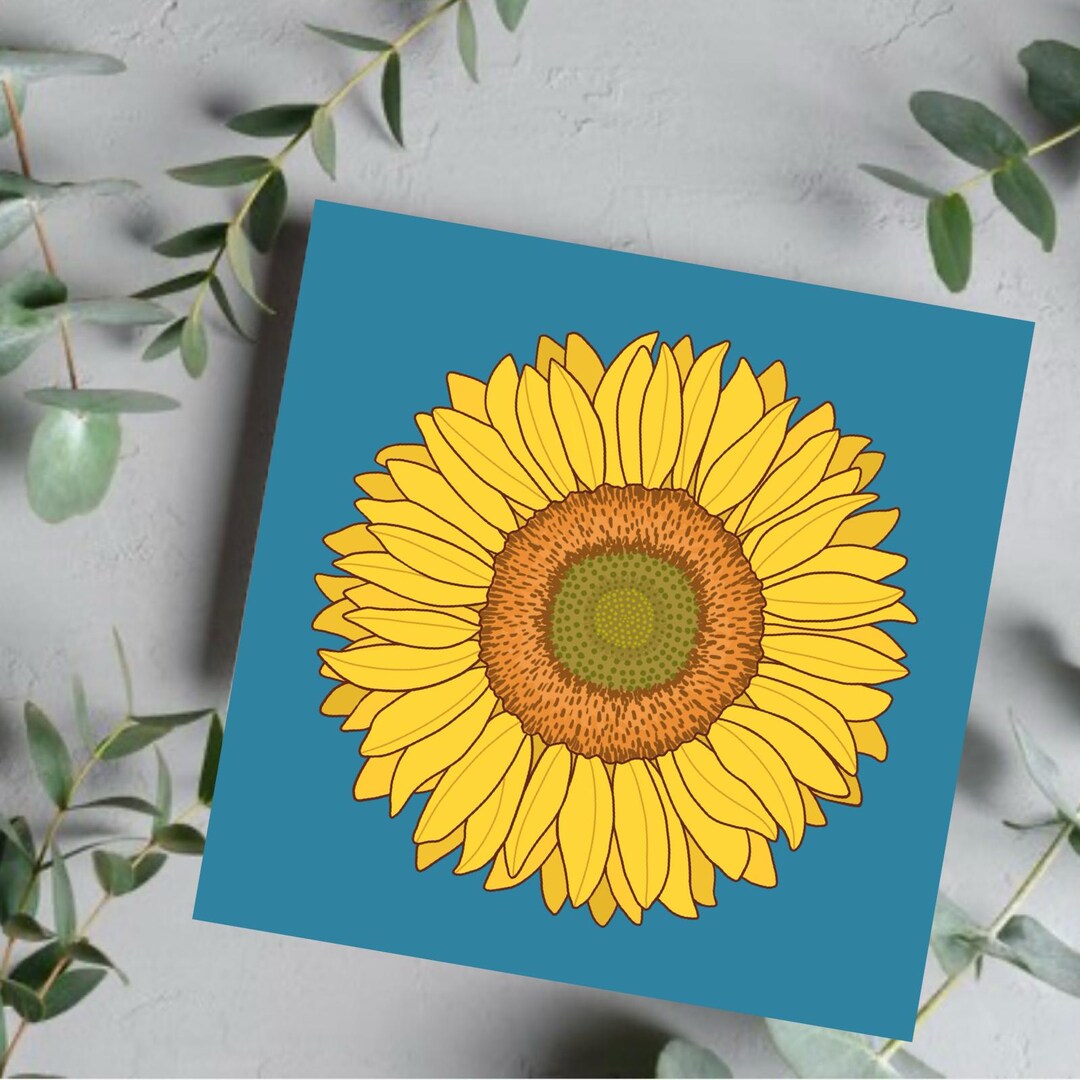 Botanical Sunflower Greeting Card: Illustrated Blank Card - Etsy