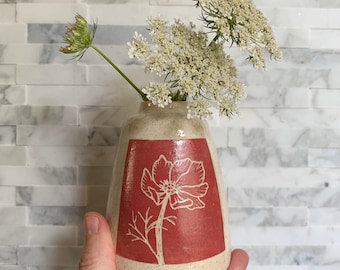 Hand carved, Cosmos Bud Vase