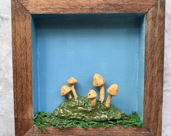 Mini Mushrooms, shadow box - Ceramic