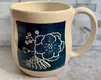 Hand-carved, Floral Mug