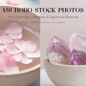 450 AI Stock Photos: Boho, Crystals, & Spiritual Imagery (PLR/MRR Bundle)