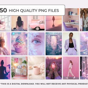 Spiritual stock photos of pretty crystals, flowers and models for Instagram posts with MRR and PLR rights in a pink and purple palette.