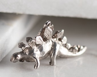 Sterling Stegosaurus Charm - Vintage Dinosaur Pendant - Animal Lover