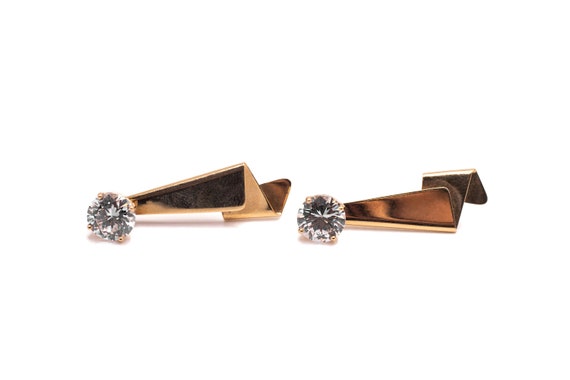 14k Gold Bridal Crystal Drop Earrings - Vintage A… - image 5