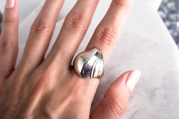 Sterling Silver Abstract Dome Seashell Ring - Vin… - image 1