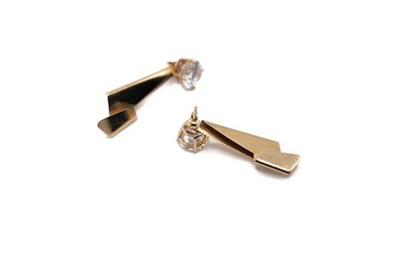 14k Gold Bridal Crystal Drop Earrings - Vintage A… - image 6