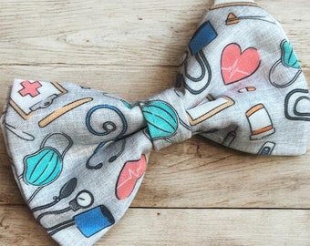 Nurse Dog Bow Tie or Cat Bow Tie, Doctor Dog Bow Tie, Medical School Graduation, Handmade, Slides onto Collar