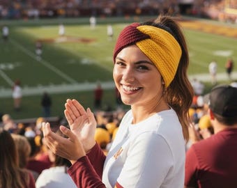 Maroon Gold Knit Headband | Handmade USA Ear Warmer